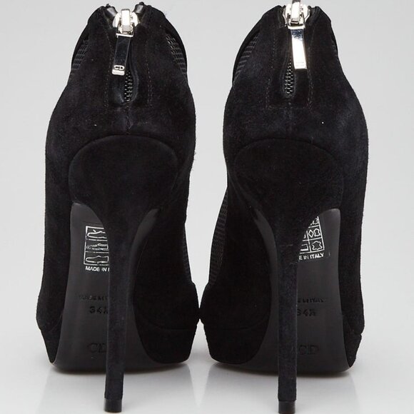 Christian Dior Black Suede/Mesh Peep Toe Heels Size 4/34.5 - Picture 4 of 5
